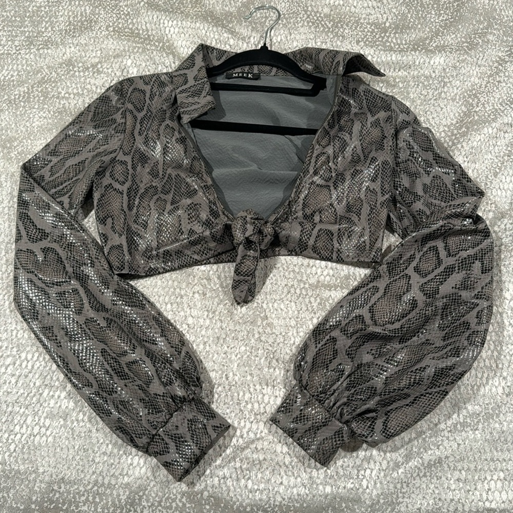 Green Snakeskin Cropped Tie Top